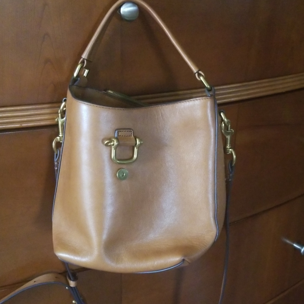 JCrew dark tan leather purse .